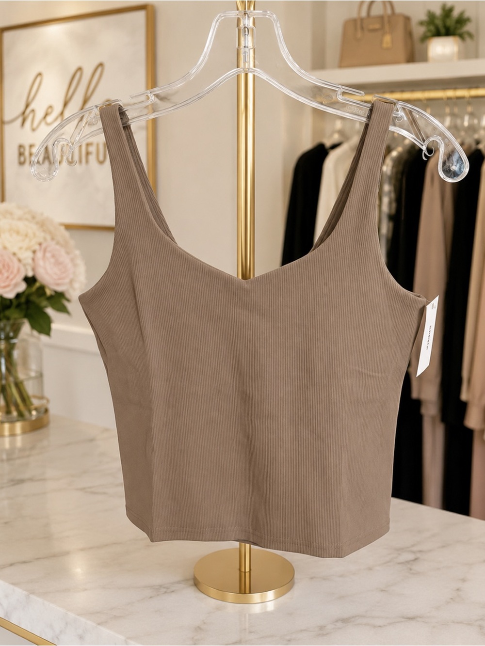 NWT SPANX Contour Rib 2-in-1 Shelf Bra Tank Driftwood Size Small S